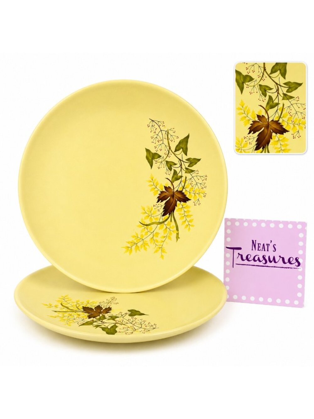 Vintage Taylor Smith Taylor Versatile LEAF O' GOLD Yellow Dinner Plates Set 2